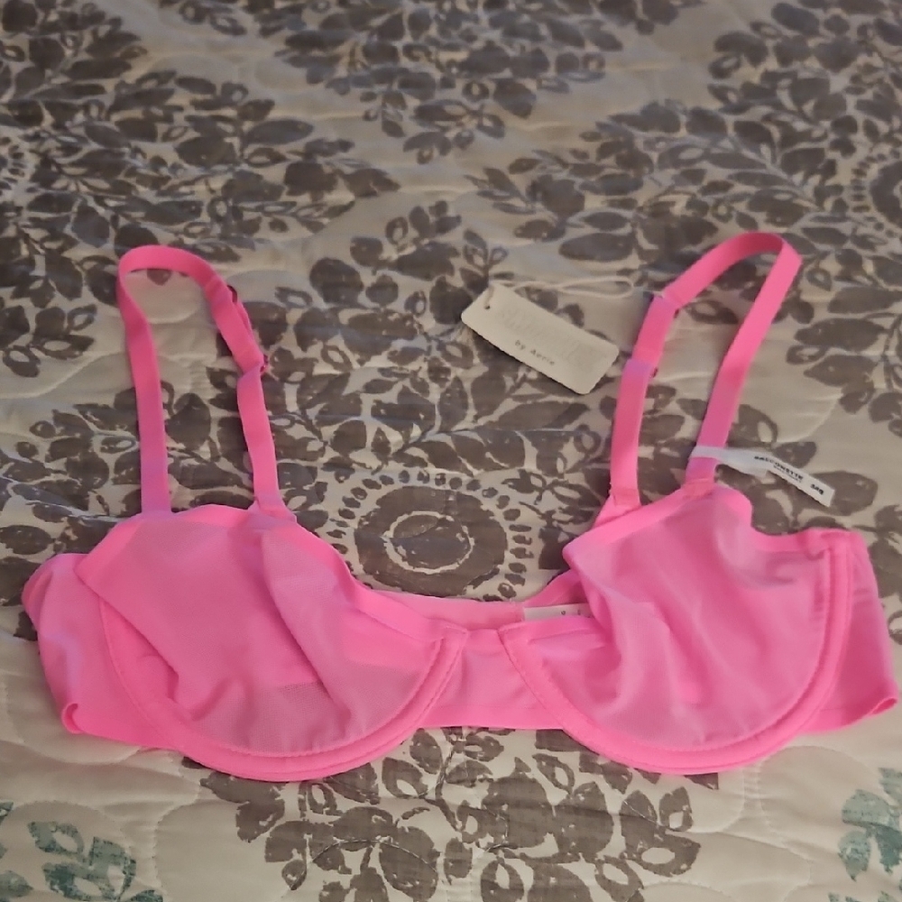 Aerie Smoothez Mesh Unlined  Balconette Bright Pink Underwire Bra